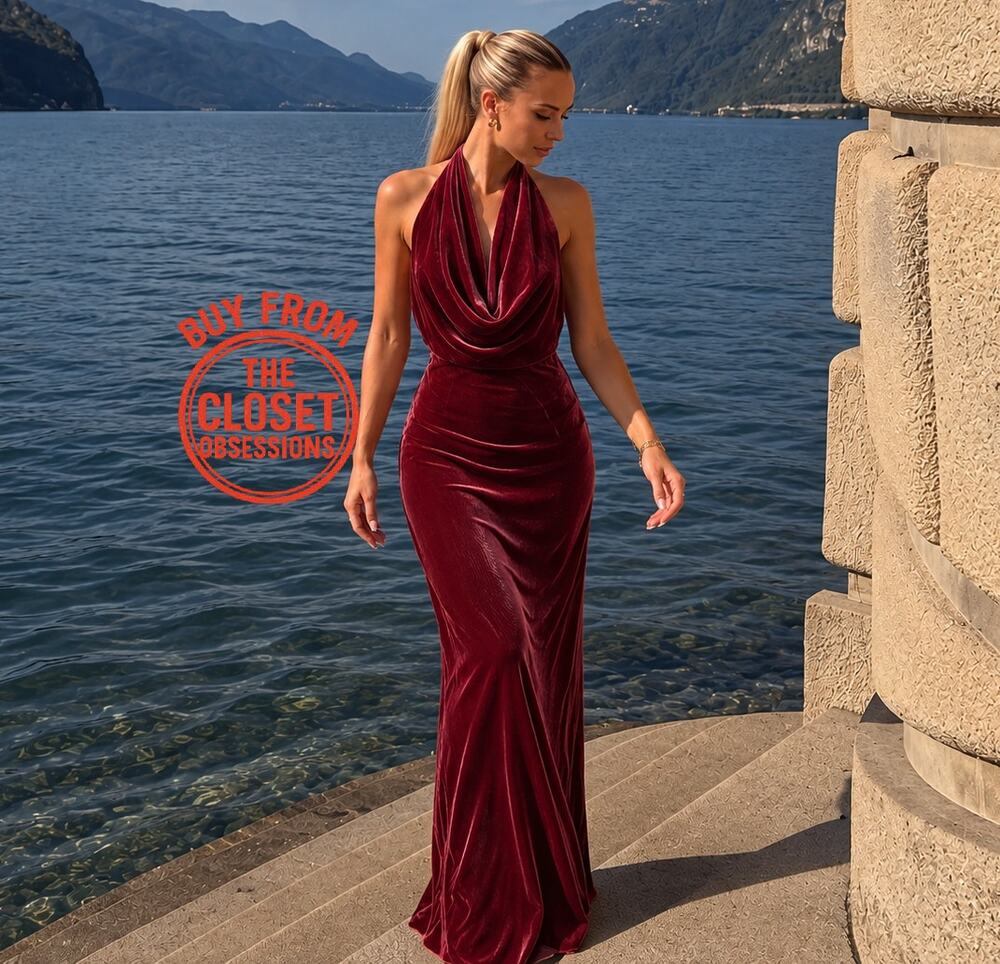 Zara NWT Raspberry Velvet Halter Open Back Maxi Dress M